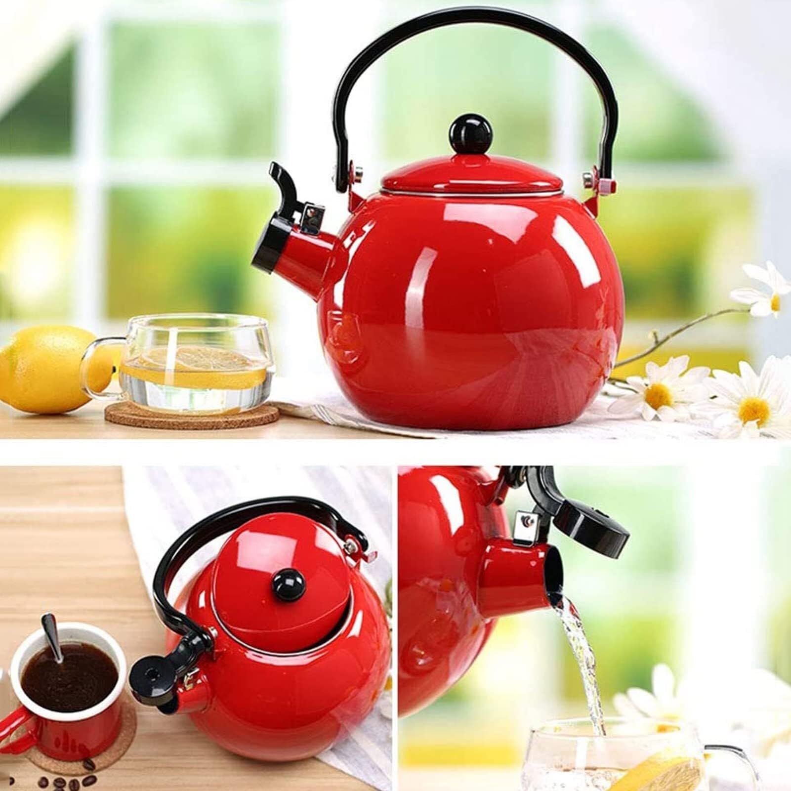 Pfeifender Teekessel, 2 l, Emaille-Teekanne für Herdplatte, langlebiges und stilvolles Design für Zuhause, Wohnheim, Camping und Kaffeemaschinen