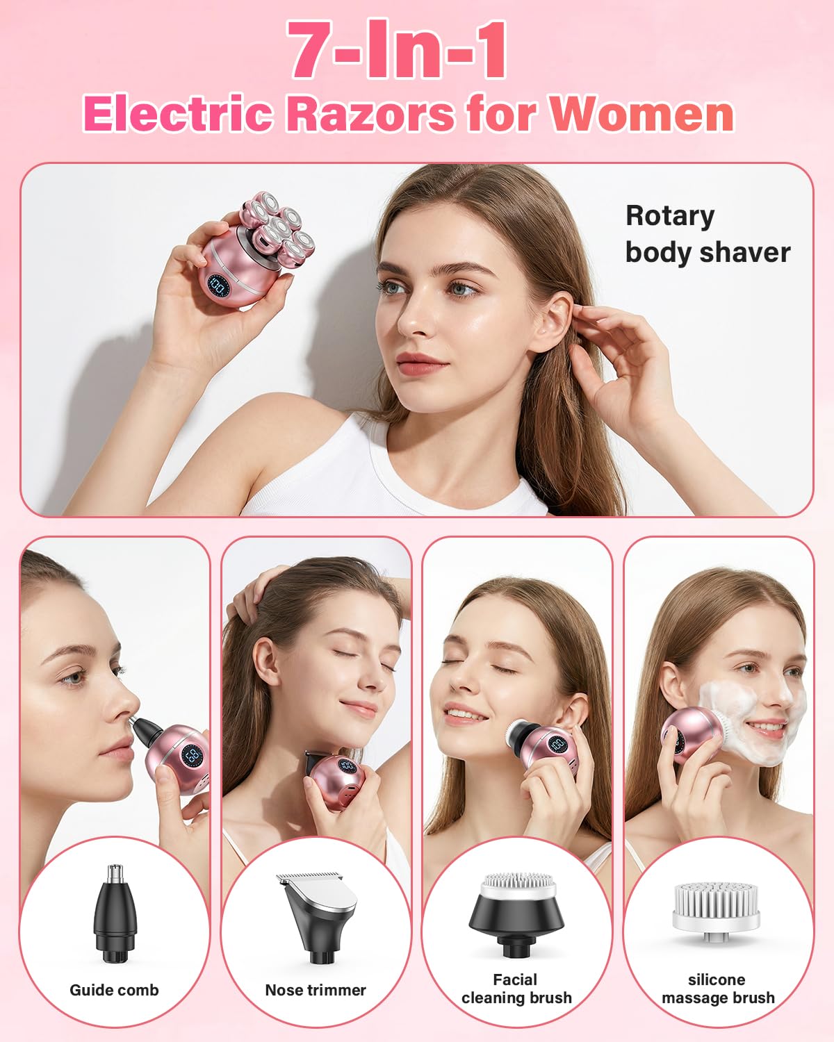 Maquinillas de afeitar eléctricas inalámbricas para mujer, color rosa
