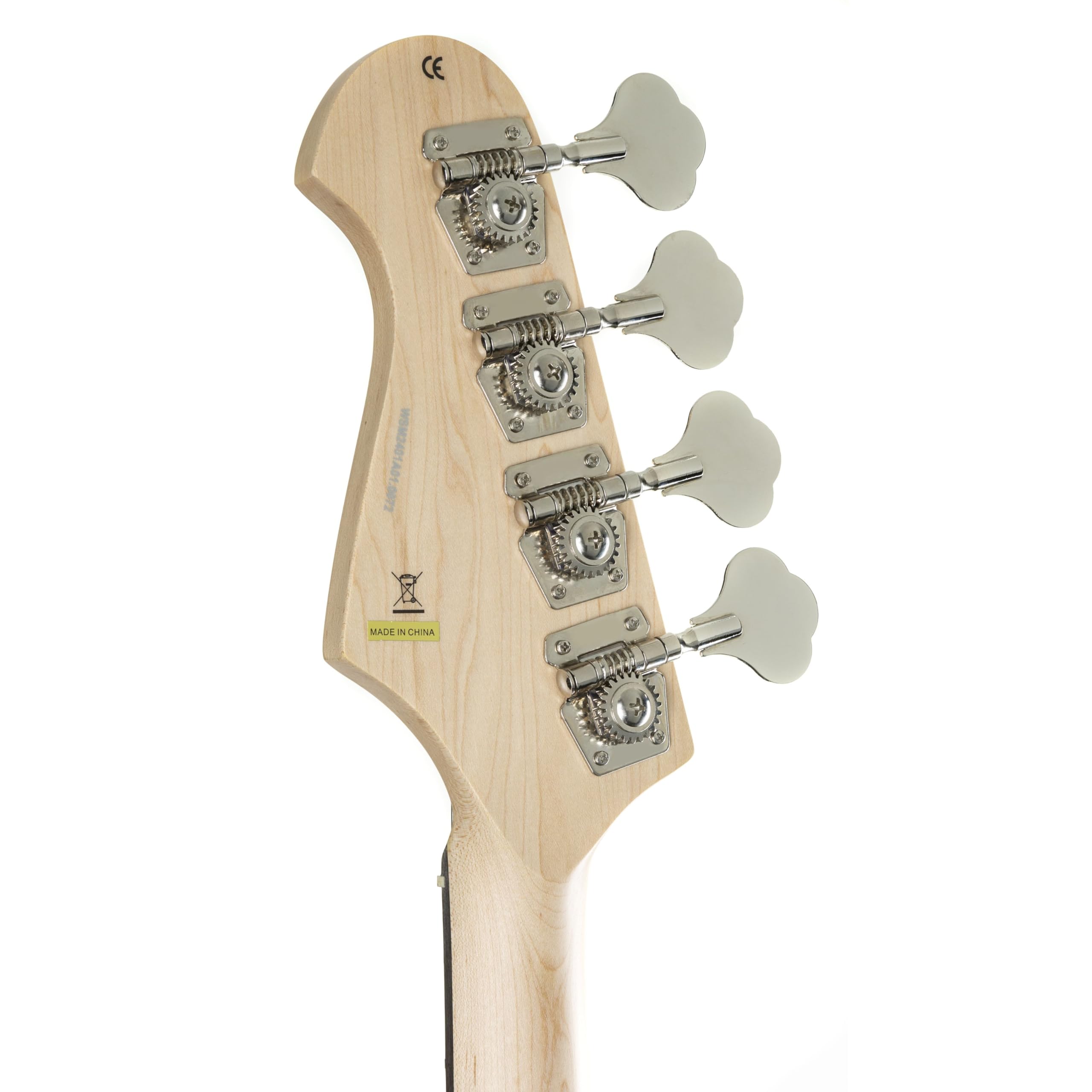 J & D E-Bass, Bass Gitarre mit 4 Saiten und Linde Korpus, JB Bass mit Split-Coil Tonabnehmer und Single Coil, passive Elektronik, 3-Tone Sunburst