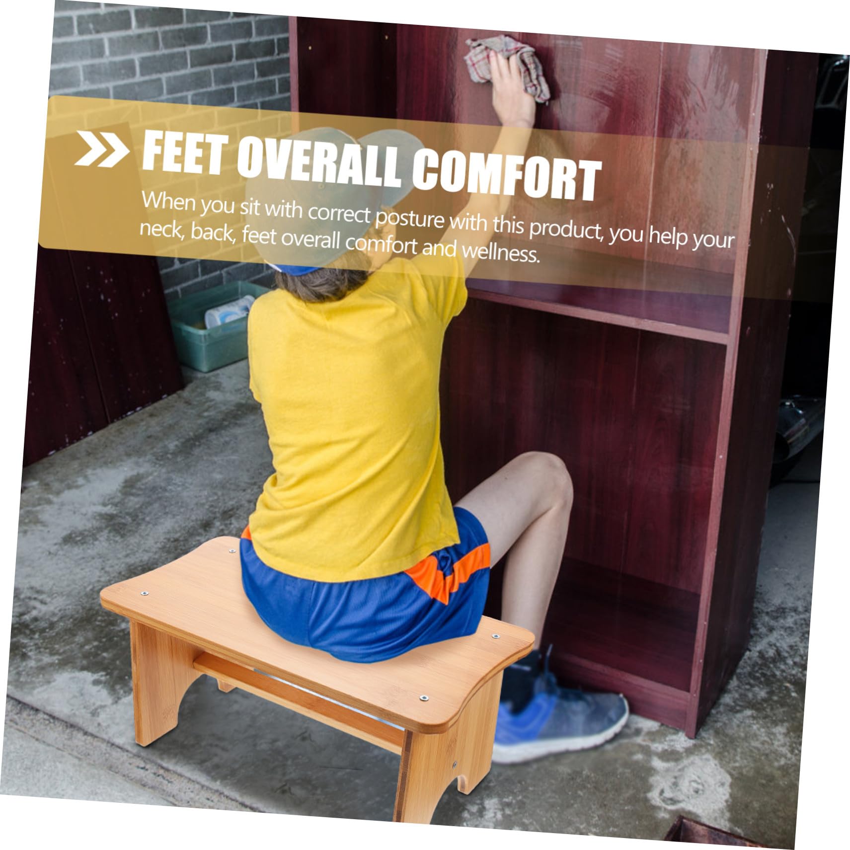 ABOOFAN Poggiapiedi in Legno Ergonomico per Adulti Sgabello Antiscivolo e Compatto per Ufficio e Casa Supporto Comfort e Benessere Gambe