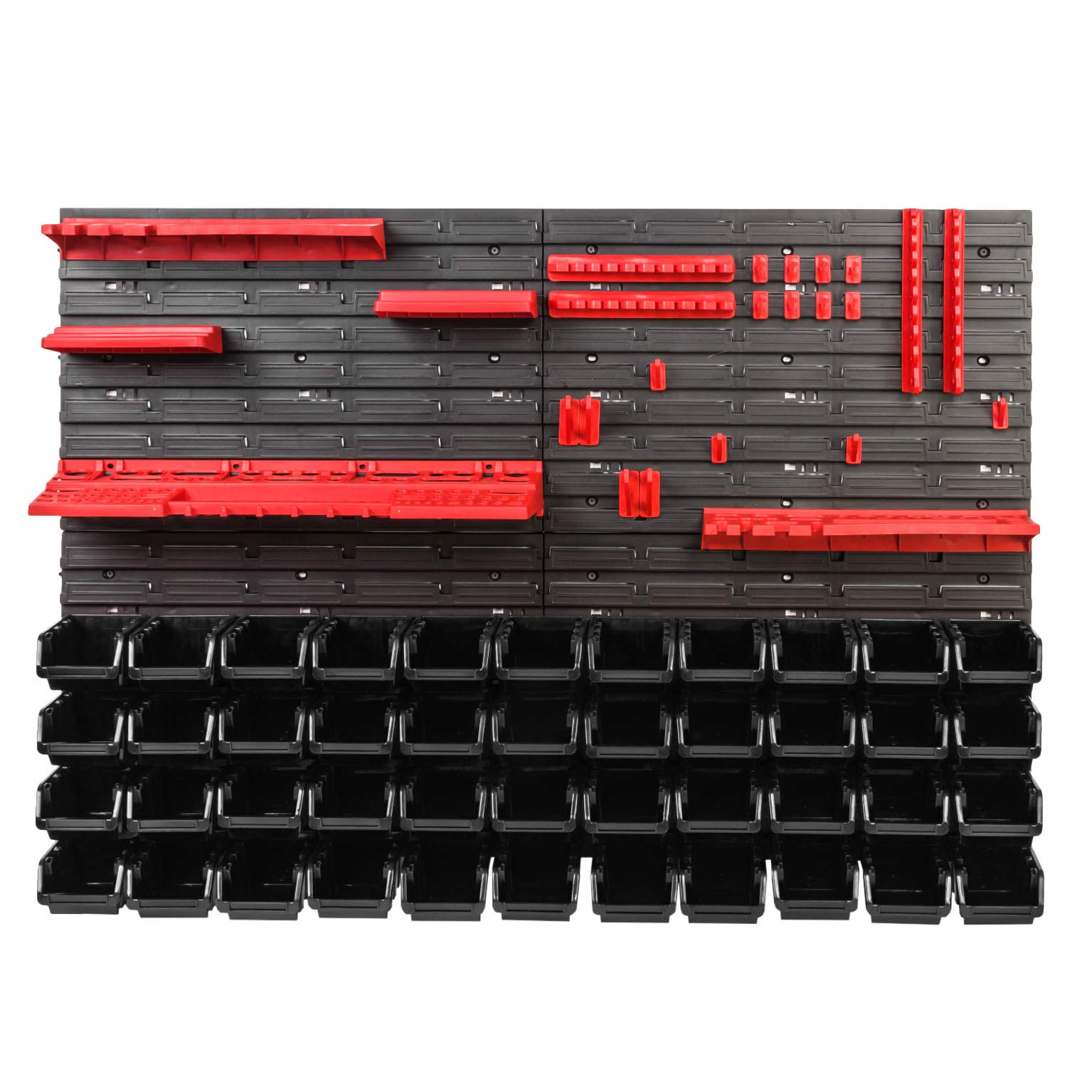 B2c Red Wall Mounted Tool Peg Board Set Garage Storage Bins Workshop Rack Shed Organiser 50 Models Various Shapes And Layouts Small Medium Large (Model 37)