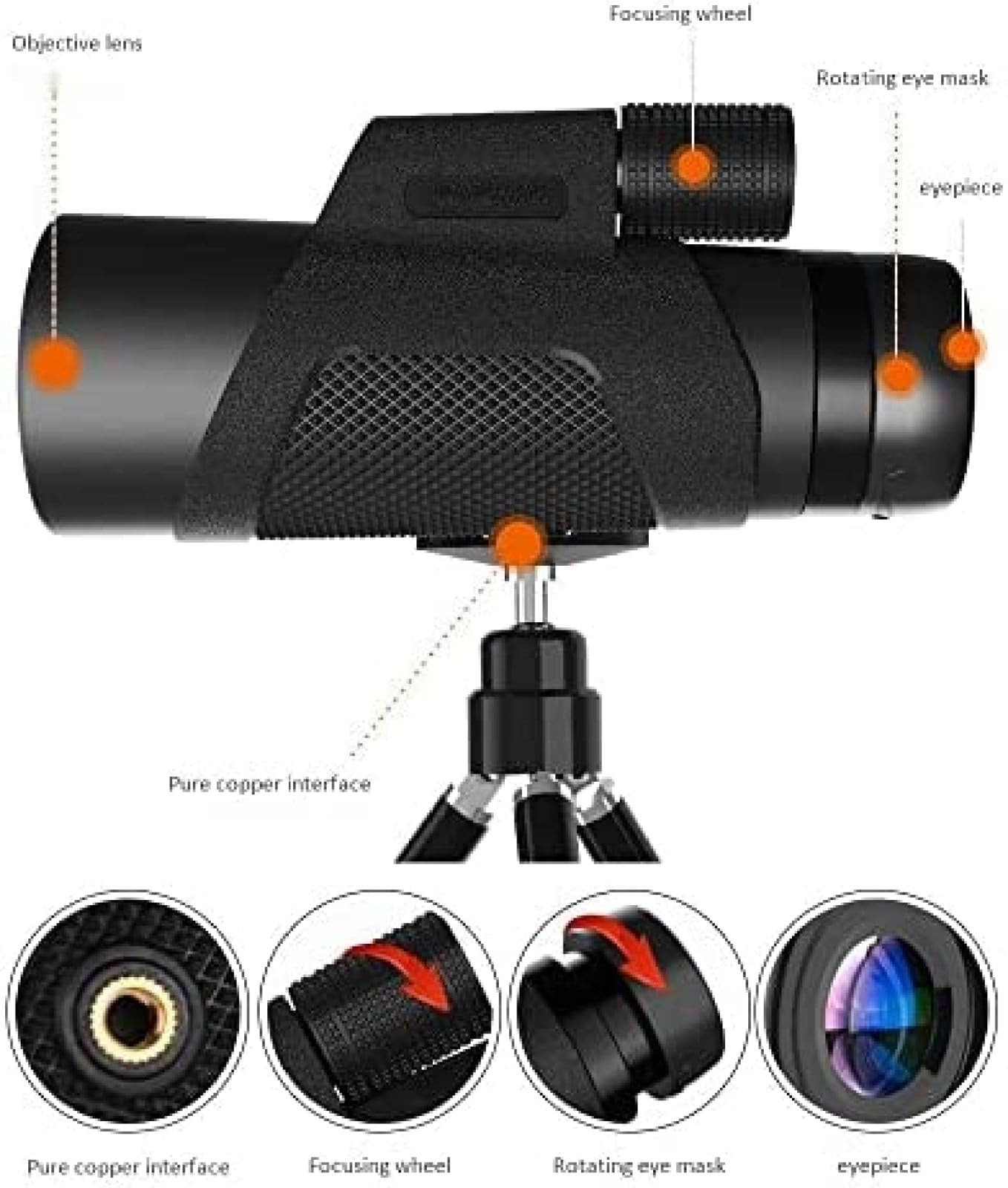 Monocular 16x50 Potente Portátil con Adaptador de Smartphone - Visión de Alta Potencia para Observación de Aves, Observación de Vida Silvestre, Conciertos