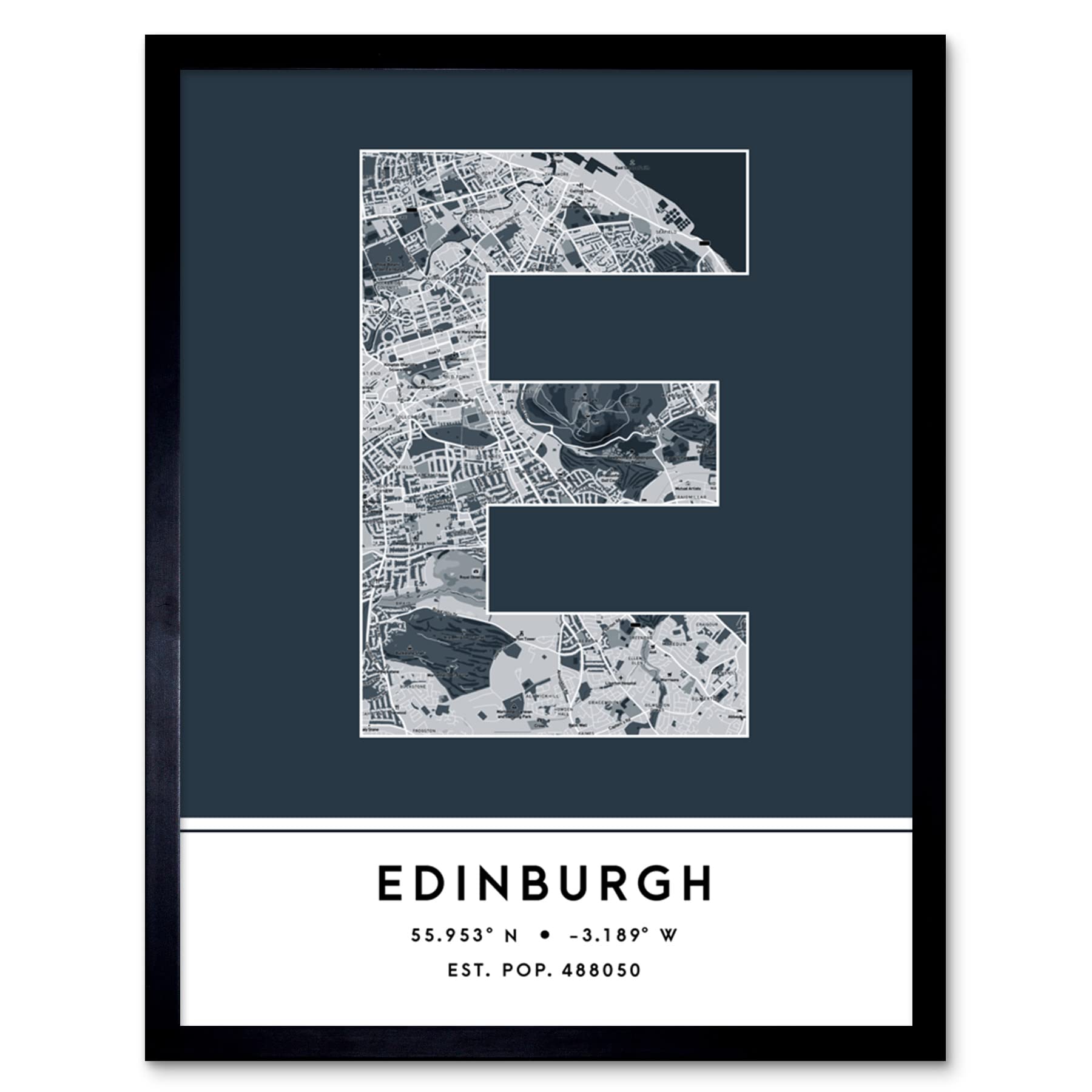 Edinburgh Scotland United Kingdom City Map Typography Framed Art Print 12x16 In