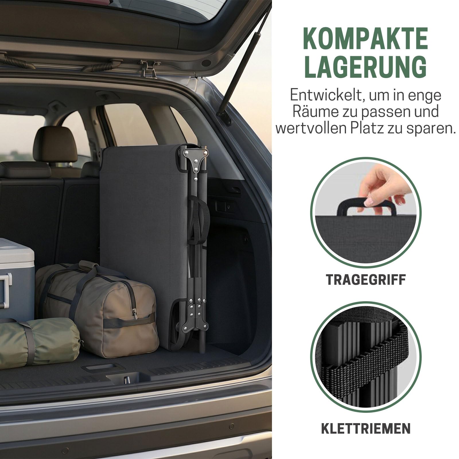Klappbare Sonnenliege mit Verstellbarer Rückenlehne, Matratze & Kopfkissen - Tragbare Gartenliege für Pool, Terrasse, Camping, Grau