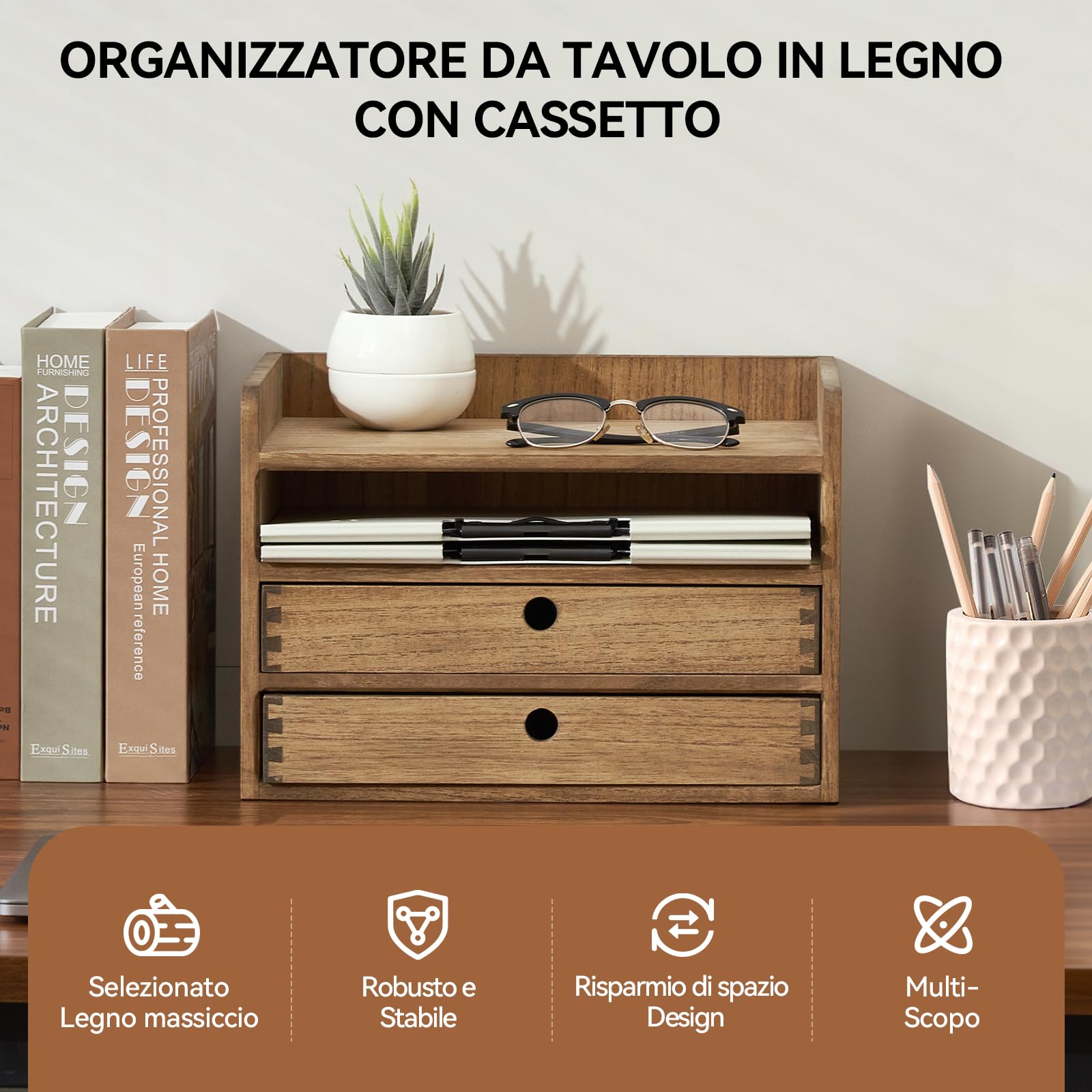 Organizzatore Da Scrivania In Legno KIRIGEN - 5 Scomparti Per Documenti, Lettere E Riviste - Foto 7