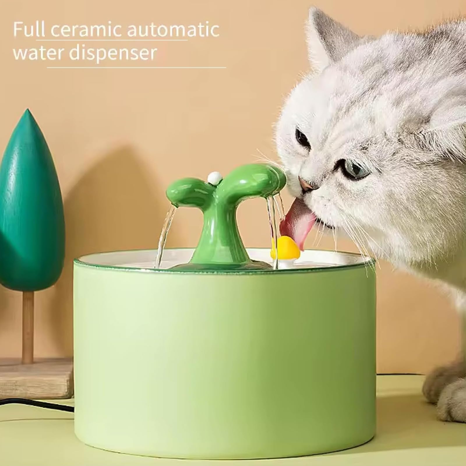 Fontanna dla zwierząt domowych, automatyczna cyrkulacyjna ceramiczna fontanna do picia o pojemności 1,5 l, pięciowarstwowa filtracja, cichy przepływ, łatwa do czyszczenia, dla zwierząt domowych