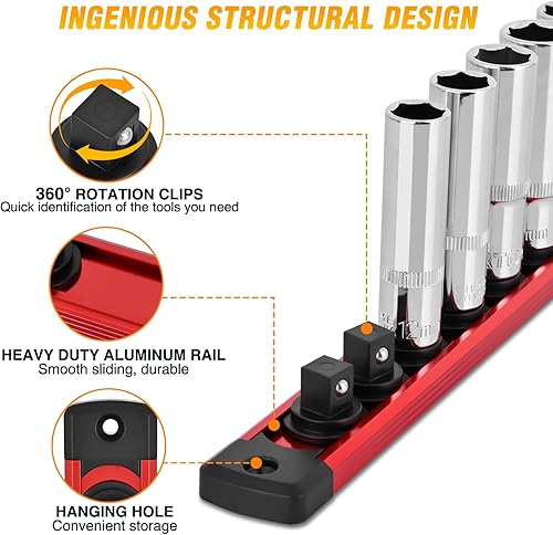 Vista 24 de GOOACC Organizador magnético de enchufes de 1/4 de pulgada, 2 piezas de soporte métrico SAE, bandeja organizadora de enchufes de 1/4 de pulgada