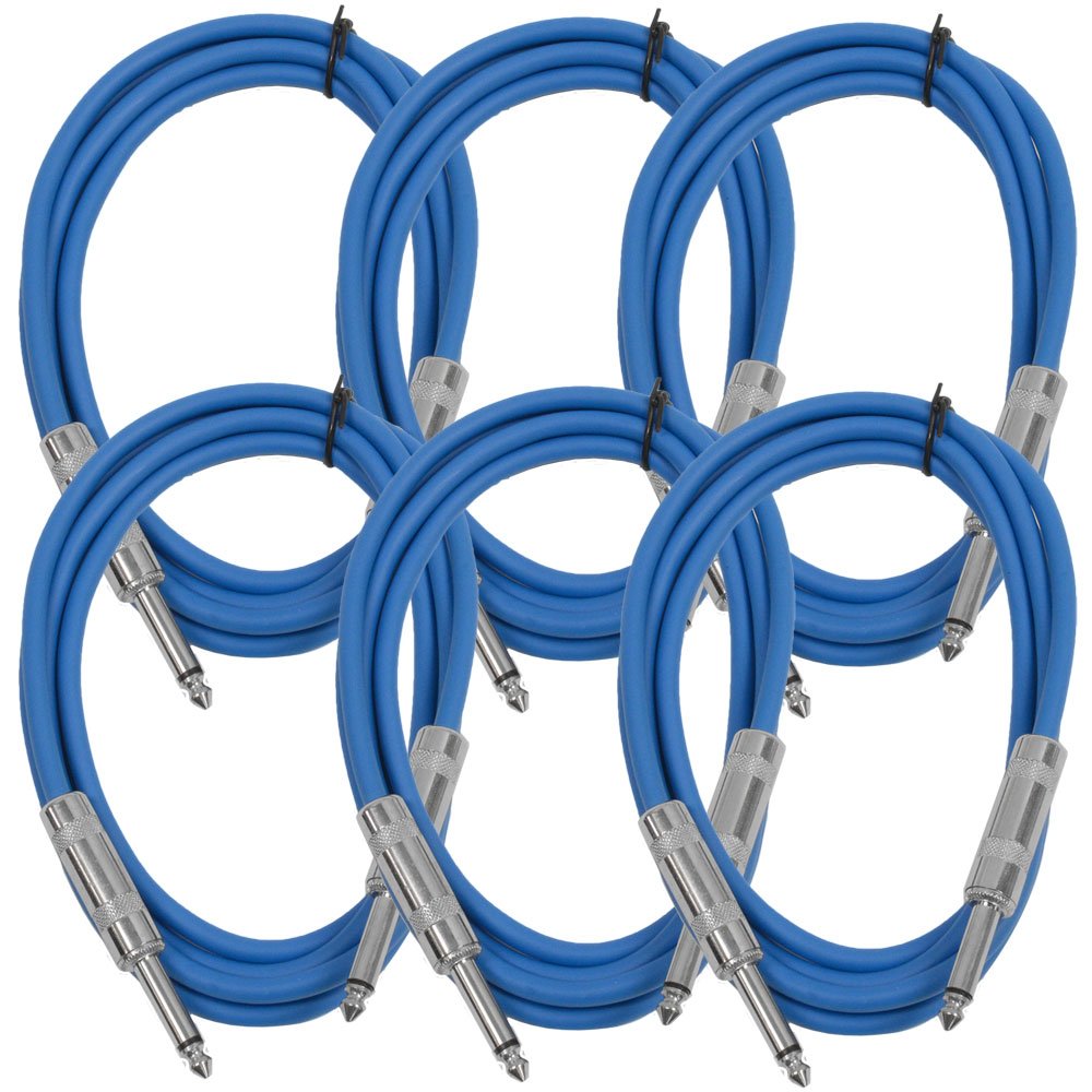 Seismic AudioSASTSX-6Blue-6PK 6-Feet TS 1/4-Inch Guitar, Instrument, or Patch Cable, Blue