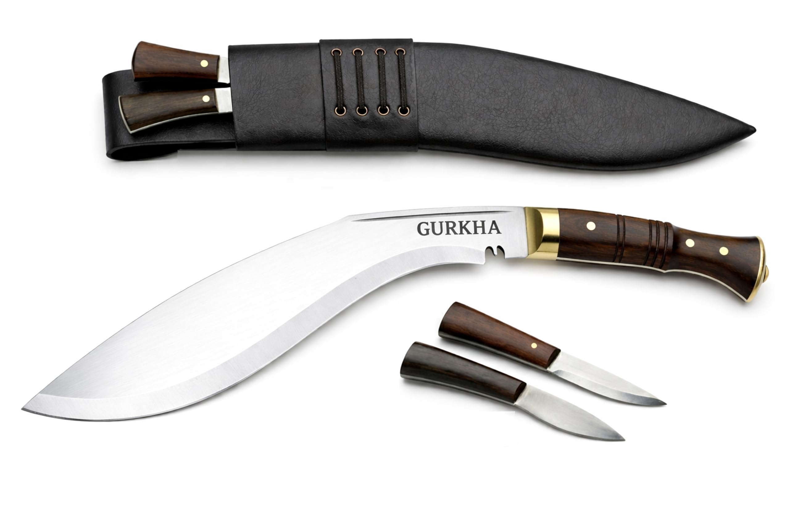 Gurkha Kukri Knife – Hand-Forged in Nepal – WW II 11" Carbon Steel Blade | Full Tang Khukuri – Heavy Duty Chopping, Survival & Bushcraft with 2 Utilities Knives & Leather Sheath