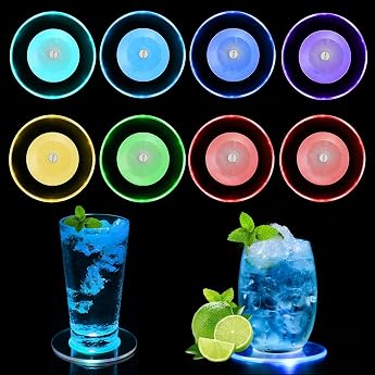 Pack of 8 LED Coasters Glasses with 7 Colourful Lighting Modes