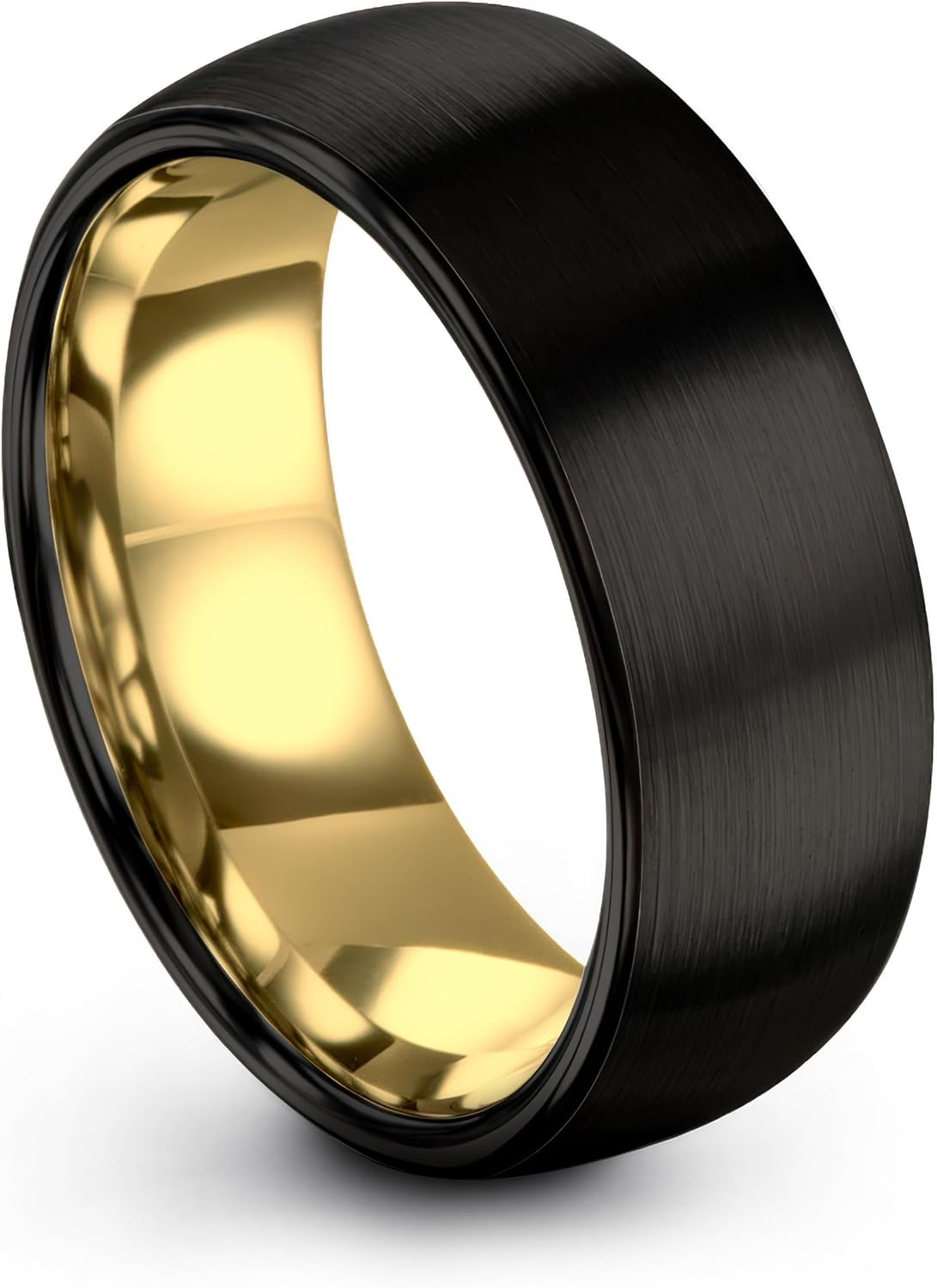 Tungsten Wedding Band Ring 8mm 6mm for Men Women 18k Yellow Gold Plated Dome Black Grey Brushed Polished