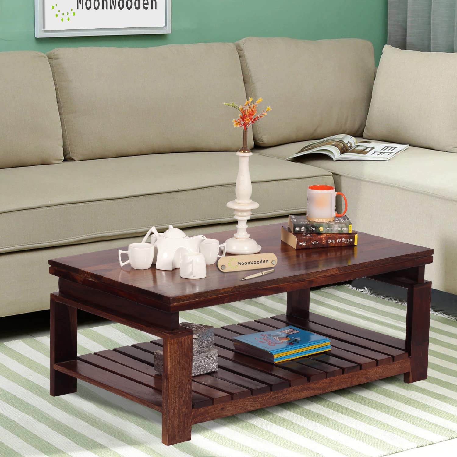 moonwooden Solid Sheesham Wood Coffee Table for Living Room Office Wooden Tea Table with Self Storage Home Furniture (Teak Finish) (B0BCQLCQXL) Amazon Price History, Amazon Price Tracker