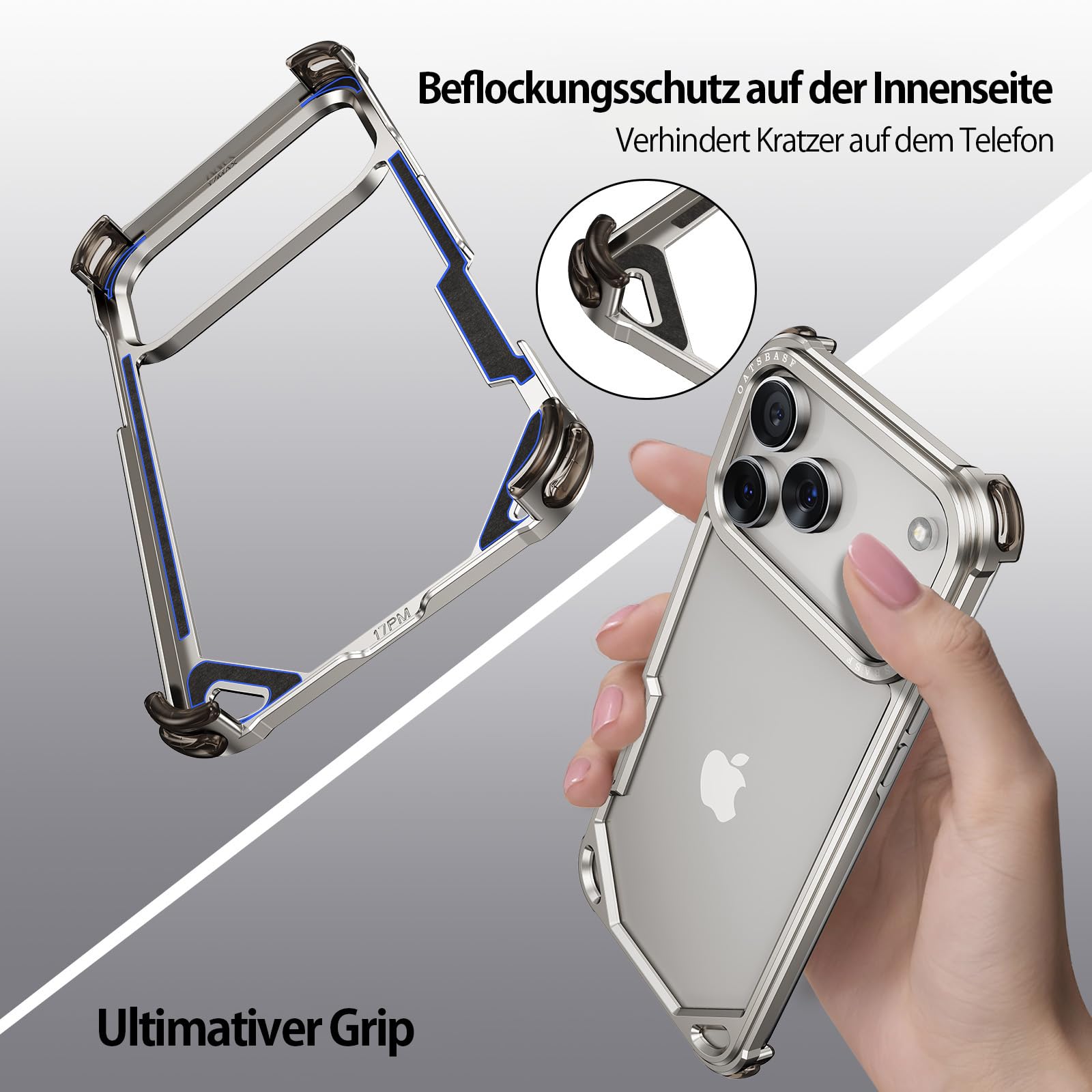 NIFBANG Hoes voor iPhone 17 Pro Max, frameloos aluminium, metaal, dun, No Back telefoonhoes compatibel met MagSafe, 4 hoek-airbag, stootvaste beschermhoes voor iPhone 17 Pro Max, bumper case (zwart