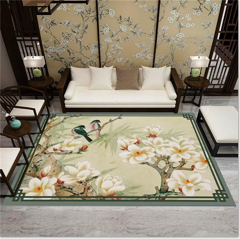 Grand tapis salon 200x300 vert chambre enfant motif oriental