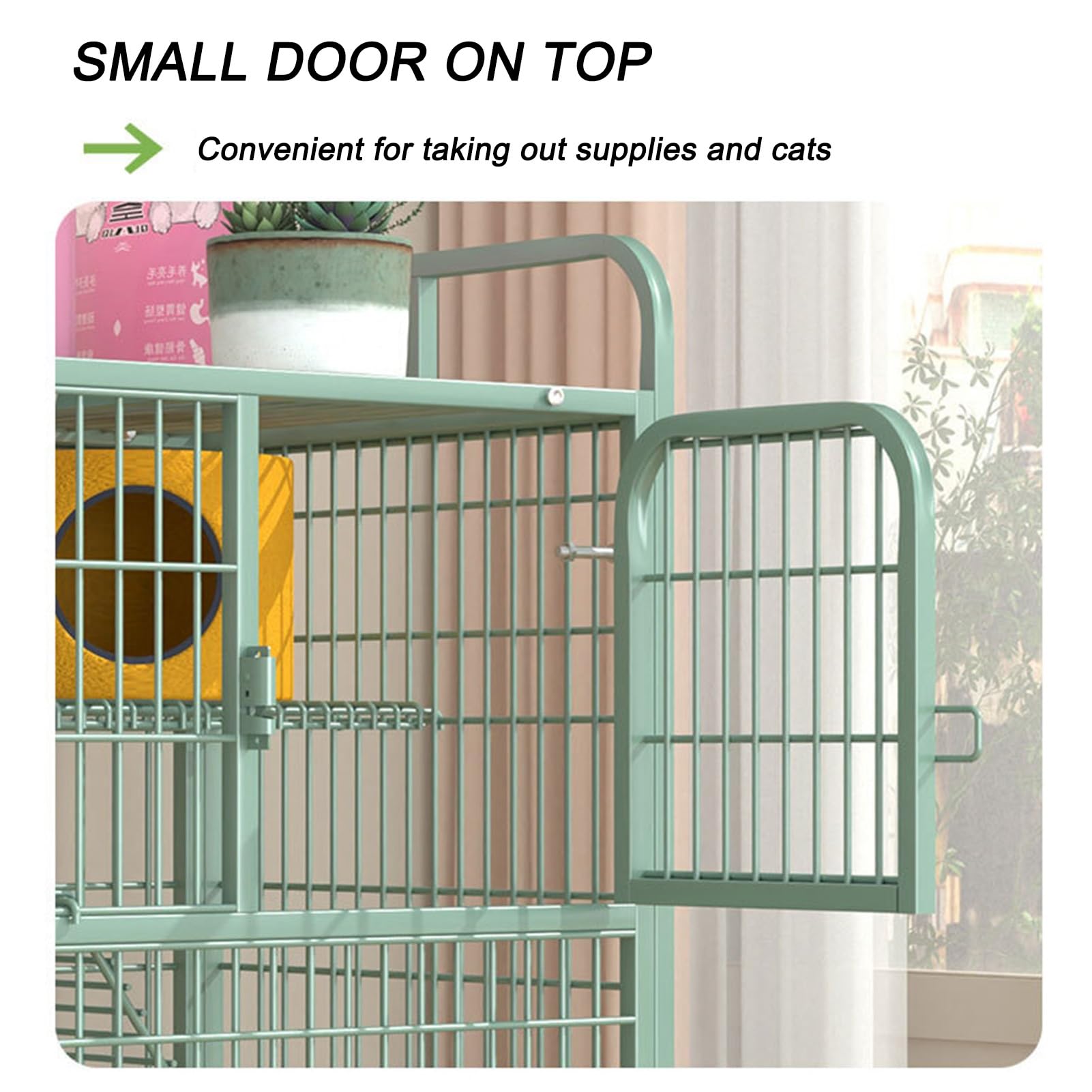 HARELA Jaula para Gatos, Parque de Metal para Gatos, Jaula para Gatos Grande Exterior/Interior, Perrera para 1-3 Gatos, Hurón, Conejo, Camping,Verde(70 * 55 * 112cm)