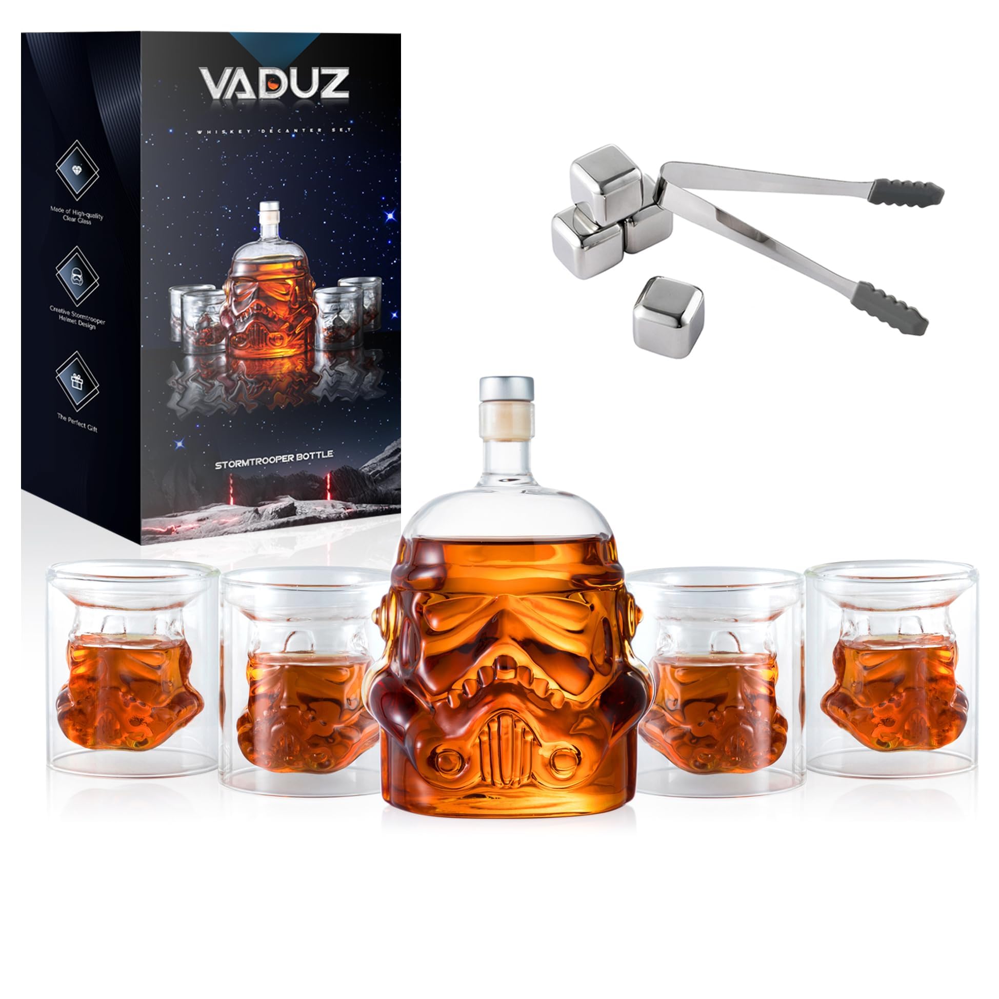 Whiskey Decanter Set Transparent Creative with 4 Glasses,Whiskey Flask Carafe Decanter with 4 Whiskey Stones and Tong,Whiskey Carafe,Glasses for Brandy,Scotch,Vodka,Gifts for Dad,Husband,Boyfriend