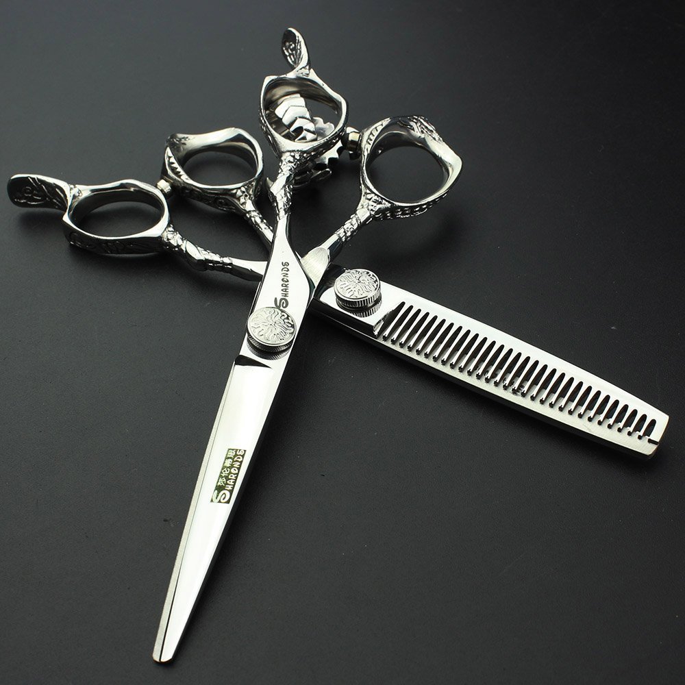 Ciseaux à cheveux professionnels - Ensemble de ciseaux de barbier - Ciseaux à effiler avec étui - Ciseaux en acier inoxydable pour homme, femme, enfant