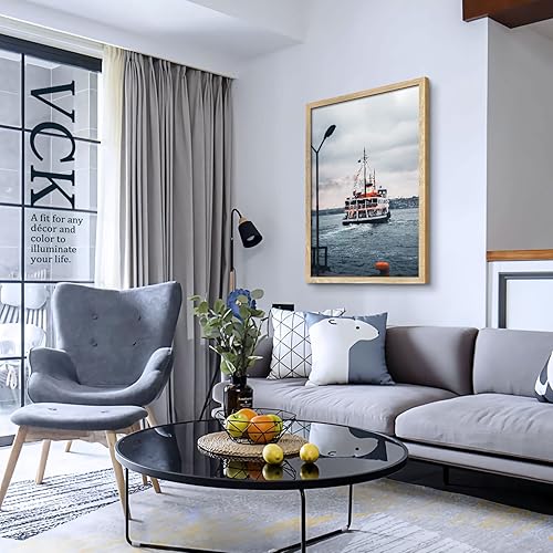 Miniatura 7 de VCK Juego de 3 marcos para póster de 24 x 36 pulgadas, madera maciza natural, exclusivo marco de madera veteada para colgar en la pared