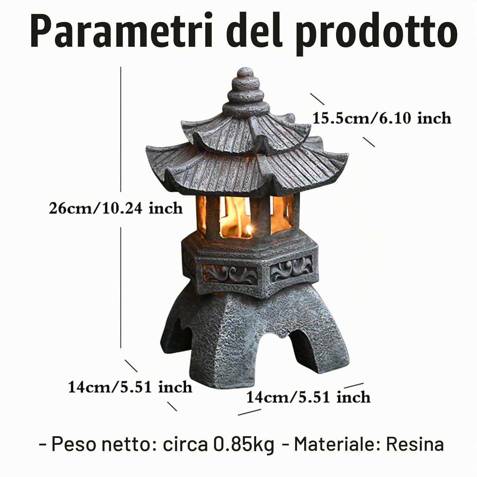 Statua di ornamenti di lanterne a pagoda da giardino zen solare giapponese - Ornamenti per lampade da interni/esterni con luci solari per giardino, patio,H 26cm