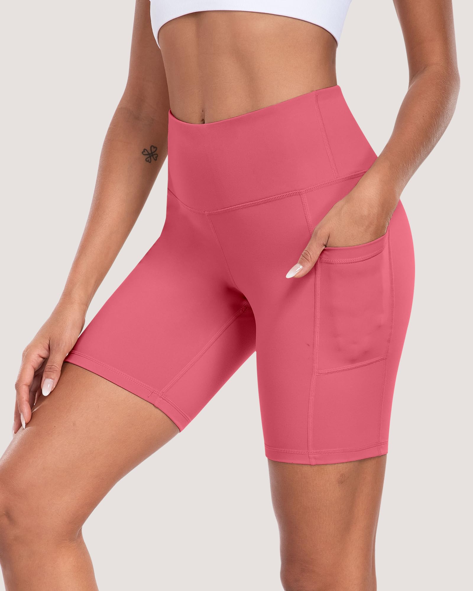Pantalones cortos de ciclista para mujer con bolsillos, cintura alta de 8 pulgadas, control de abdomen, suaves, atléticos, entrenamiento, gimnasio, yoga — view 10