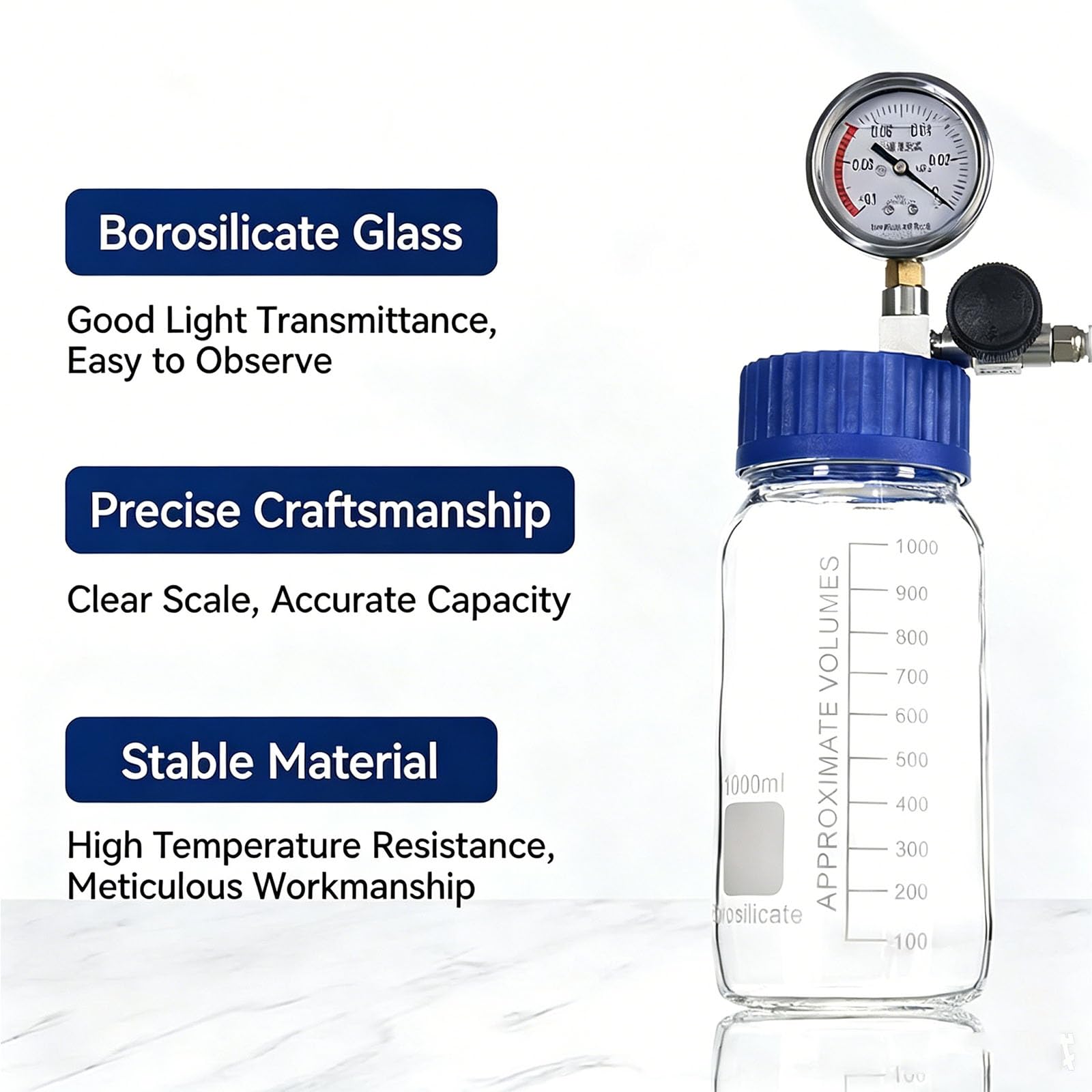 Camera Di Degassamento Sottovuoto In Vetro Con Manometro In Acciaio Inox, Per Un Degassamento Efficiente Di Resine, Siliconi Ed Epossidiche, Per La Conservazione Di Campioni Di Laboratorio E La