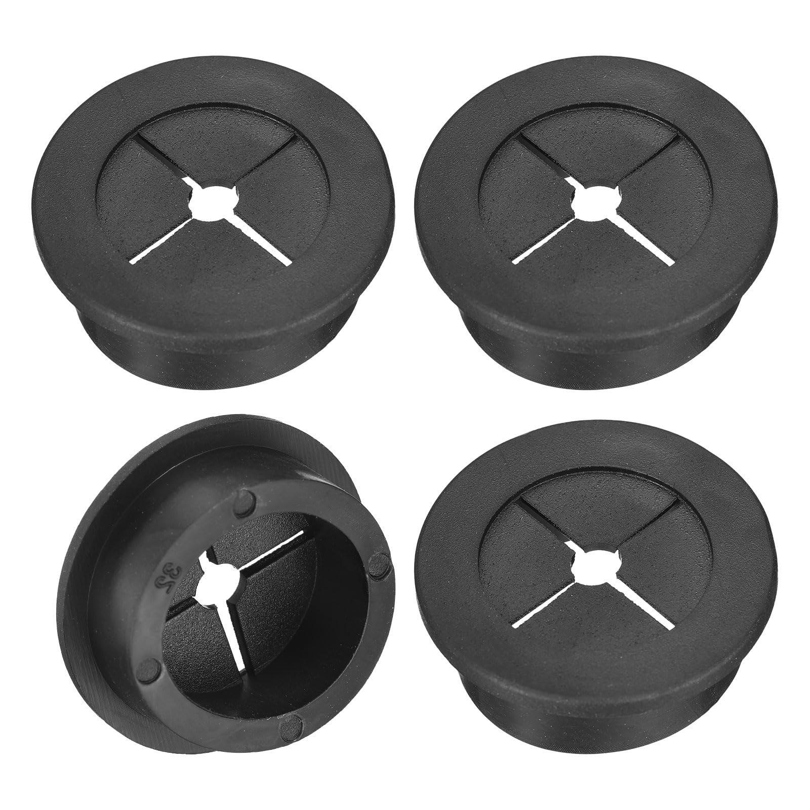 Unifizz 4 Pcs Rubber Cable Grommets, 1-1/4 Inch Desk Wire Pass-Through Plugs, Soft HP Rubber Hole Covers for Office Worktops, Computer Cables and Cord Management – Black