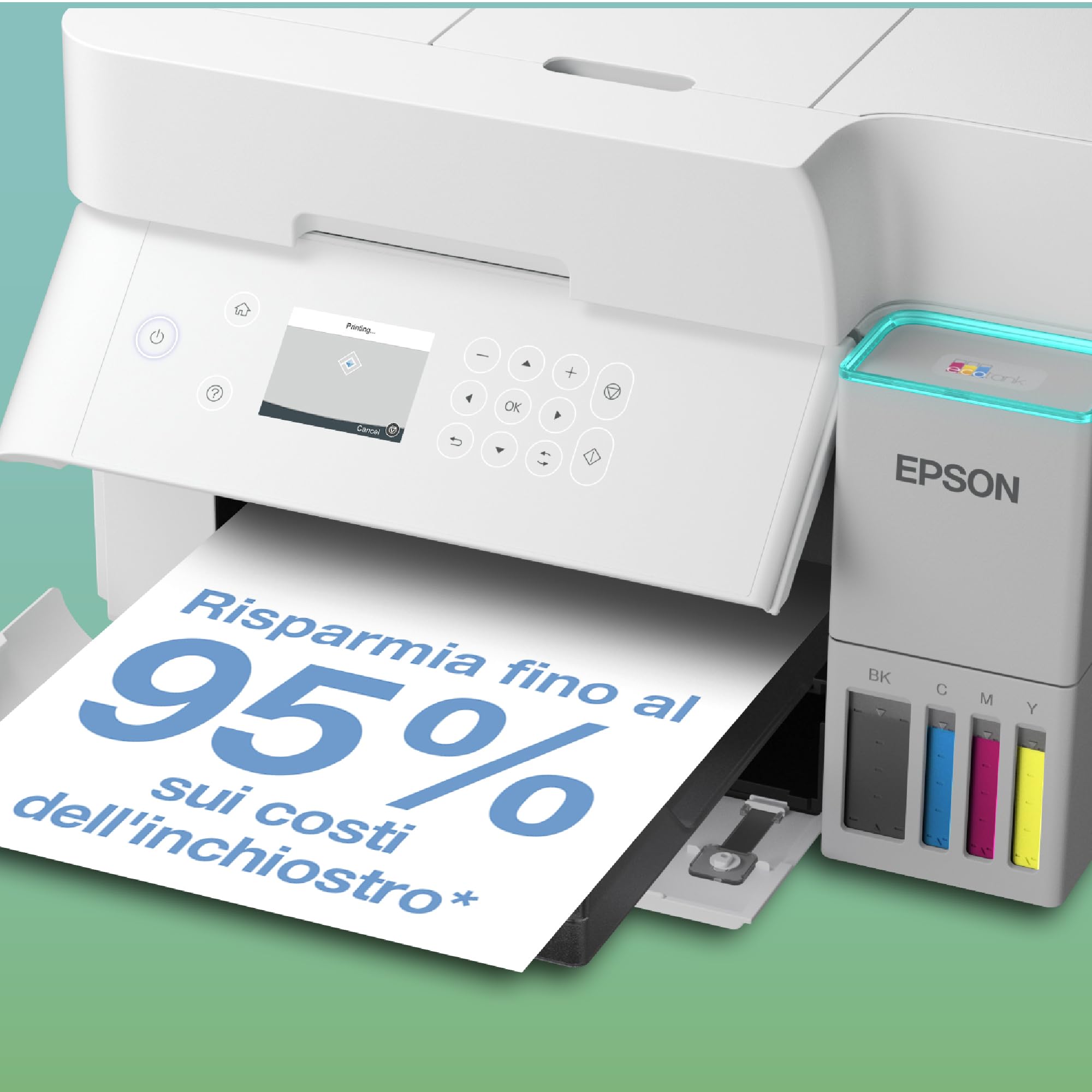 Epson EcoTank ET-3956 Stampante con Serbatoi D’inchiostro | Home Office | Wi-Fi | A4 | Fronte/Retro Stampa, Copia, Scansione | Display LCD 6.1 cm | ADF Da 30 Fogli | 3 Anni D'Inchiostro Inclusi