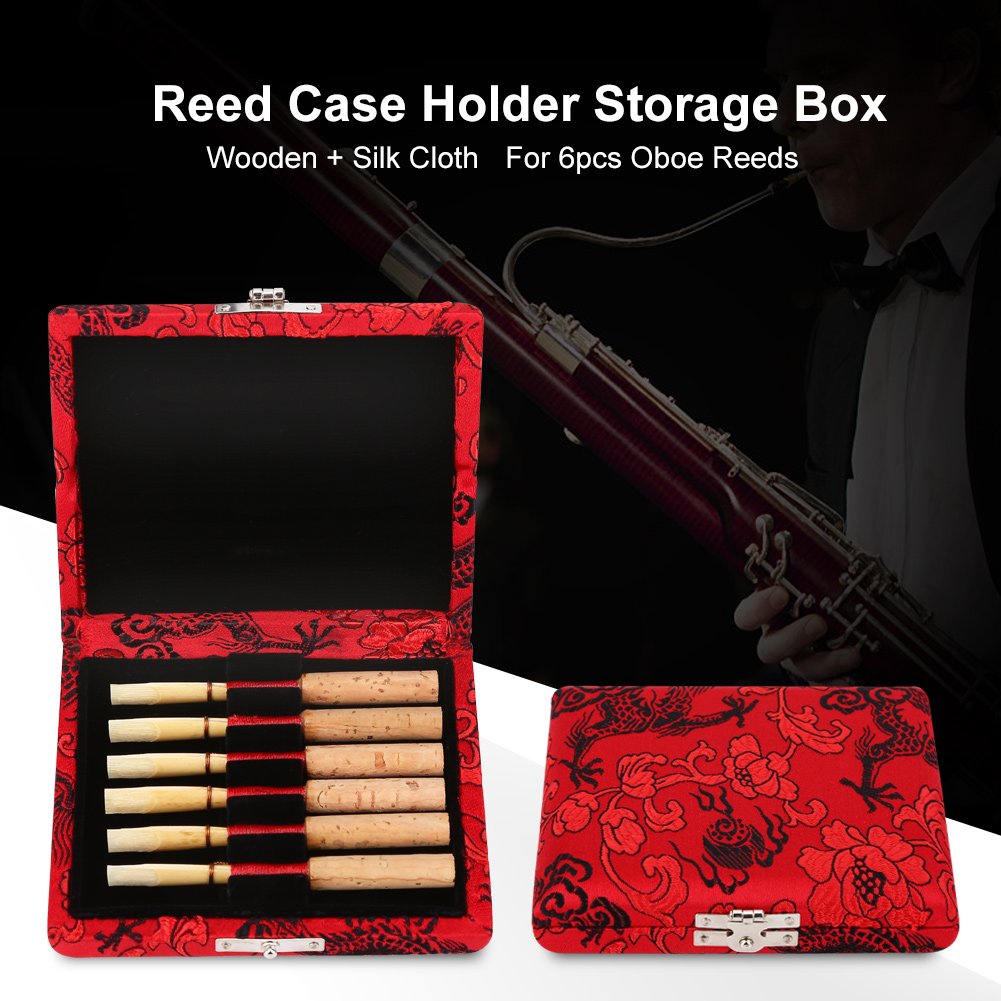Cover Reed Etui Ekskluzywne i piękne drewniane etui na obój Reeds, Reed Box Oboe Reeds etui chroniące liście przed wilgocią, 6 sztuk Oboe Reeds (czerwone)