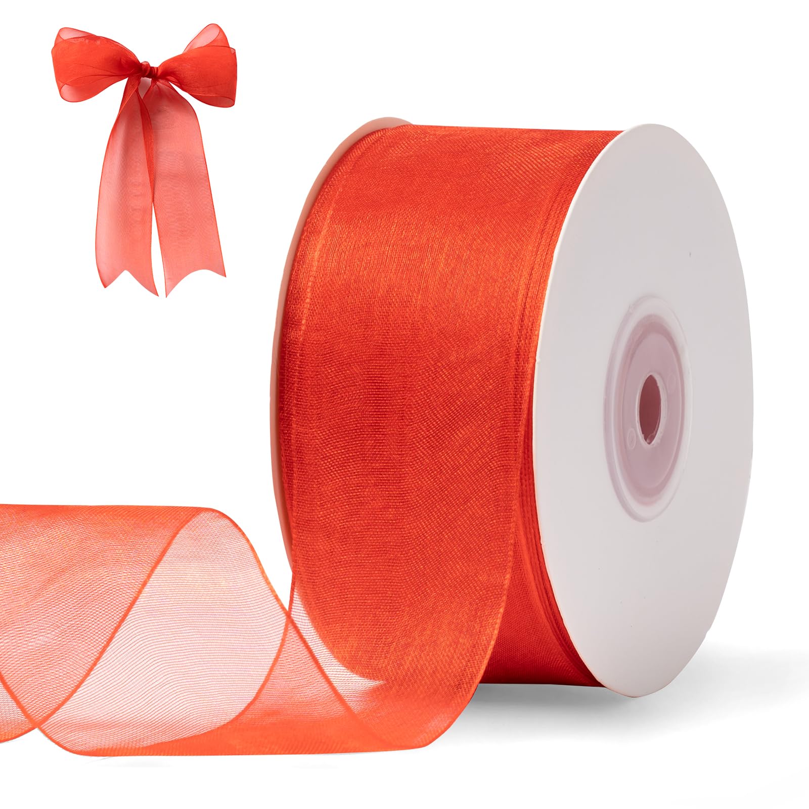 Red Organza Ribbon for Gift Wrapping, FAKILO 2 Inch Shimmer Sheer Wrapping Ribbon for Bouquet, Wedding,Festival - 50 Yards Each Roll