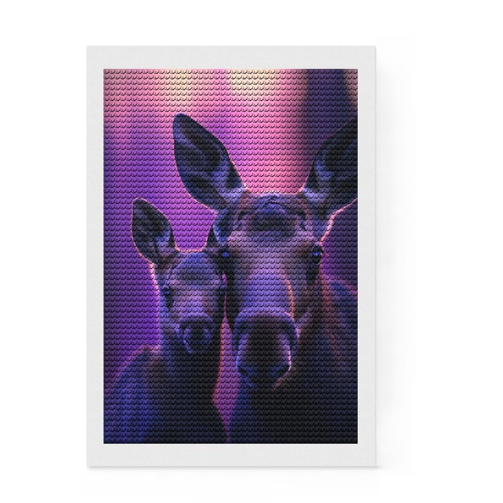 Junmoney Mother Moose and Calf Diamond Style Art Kit 8"x12", Winter Craft, Gift Idea, Farmhouse Decor, Thoughtful Present, Office Decor