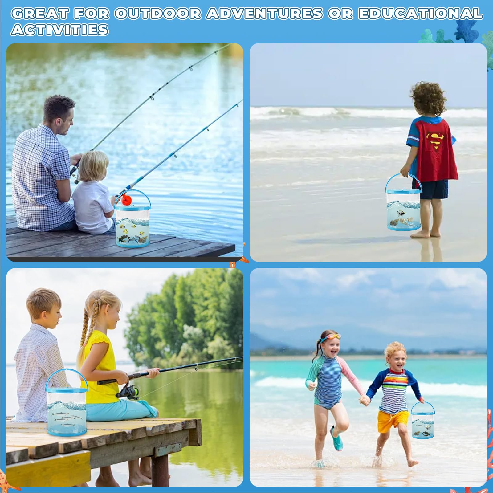 Petit aquarium pliable, aquarium portable, récipient de transport de poissons, bol à poisson en plastique, réservoir débutant, excellent concept pour attraper et libérer les bestioles, plage, piscine