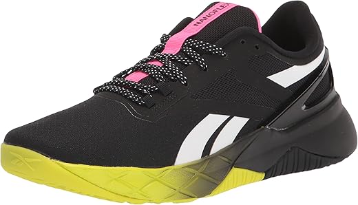Reebok Men's Nanoflex Cross Trainer, Black/Atomic Pink/Acid Yellow, 11