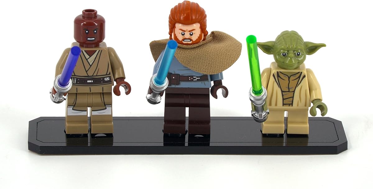 Black Acrylic Minifigure Display Base Compatible with LEGO Minifigs – Holds 3 Figures – Studs Included – Figures Not Included