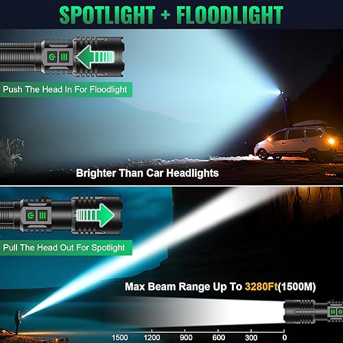 Miniatura 8 de AdamStar Linterna UV y de alto lúmenes recargable, 2 en 1, potente linterna LED de luz negra, táctica, 6 modos, súper brillante, impermeable,