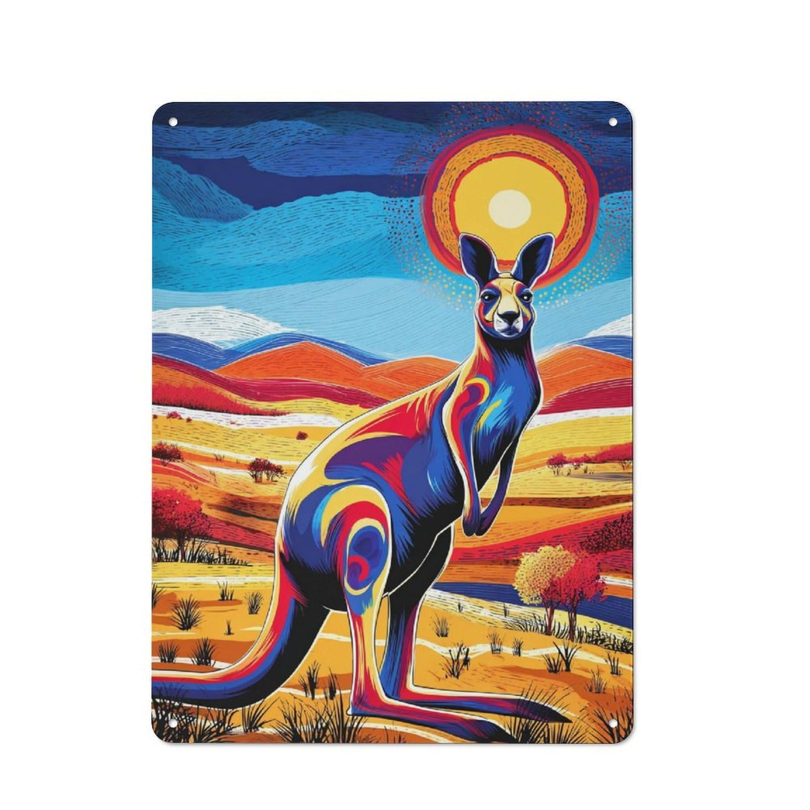 Junmoney Colorful Kangaroo In Australian Landscape Tin Wall Plaque 40X30cm With For Bar Or Restaurant, Housewarming Wall Decor For People Furnishing Bar And Restaurant