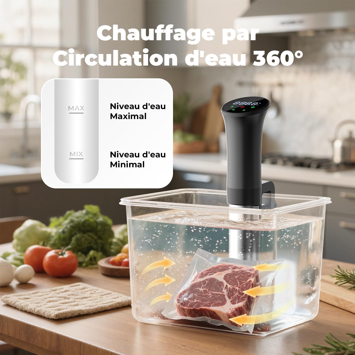OUSFOT Thermoplongeur Sous Vide, Cuisson Sous Vide de Contrôle Contrôle précis de la température à 0,1 °C, 3D Circulation D'eau D'Immersion de Cuisinière