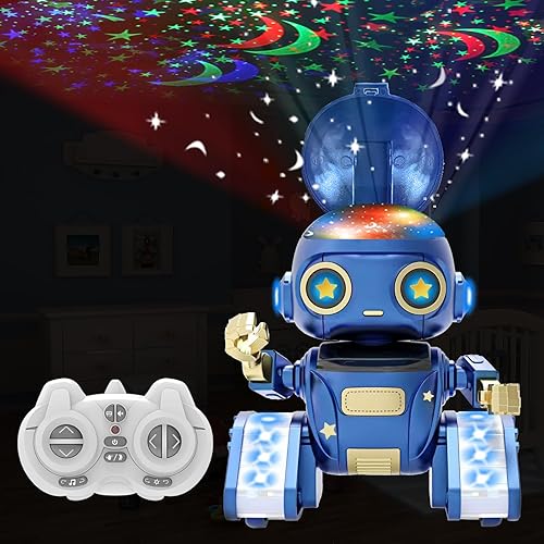 Aikmi Juguetes robot para niños de 5 a 7 años, robot recargable de control remoto con proyector de luz nocturna para niños, sensor de gestos,
