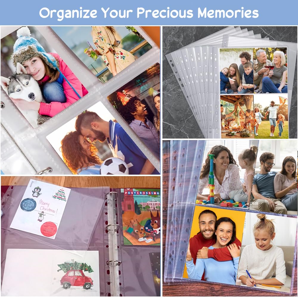 REFORUNG 60 Stück Fotohüllen,A4 PP Klarsichthüllen, 4 Fach Prospekthüllen Transparent Sammelhüllen 11 Löcher Ringbüchern Fotosichthüllen für Familien Hochzeits Tauschen（31cm X 23cm）