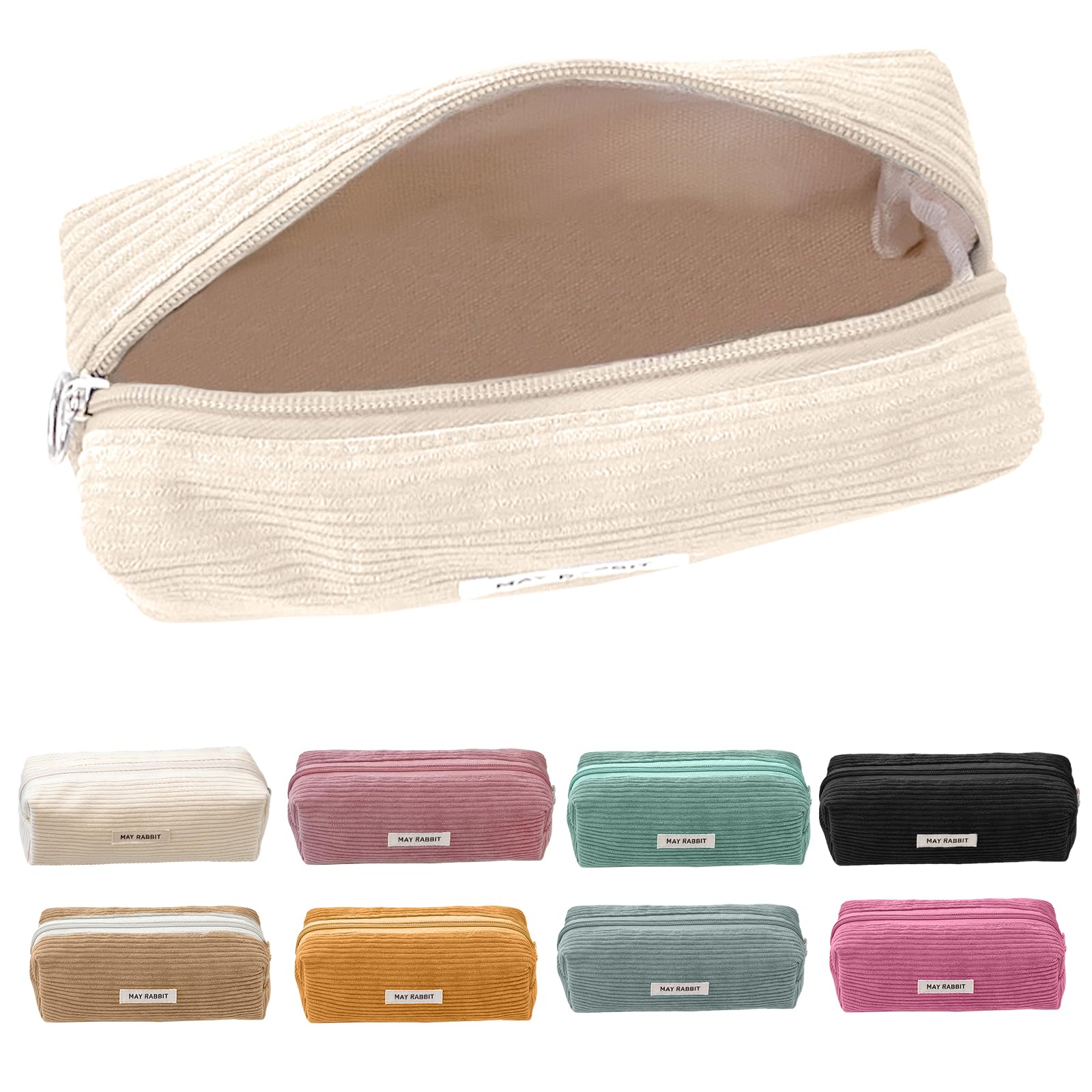 Electri-HQ Pencil Case，8 Farben zur Wahl，Mäppchen Cord-Stoff,Federmäppchen Milchig Grau für Mädchen Teenager, Federtasche Stiftetasche Stiftemappe Pencil Case Schulmäppchen für Schule, Büro (Creme)