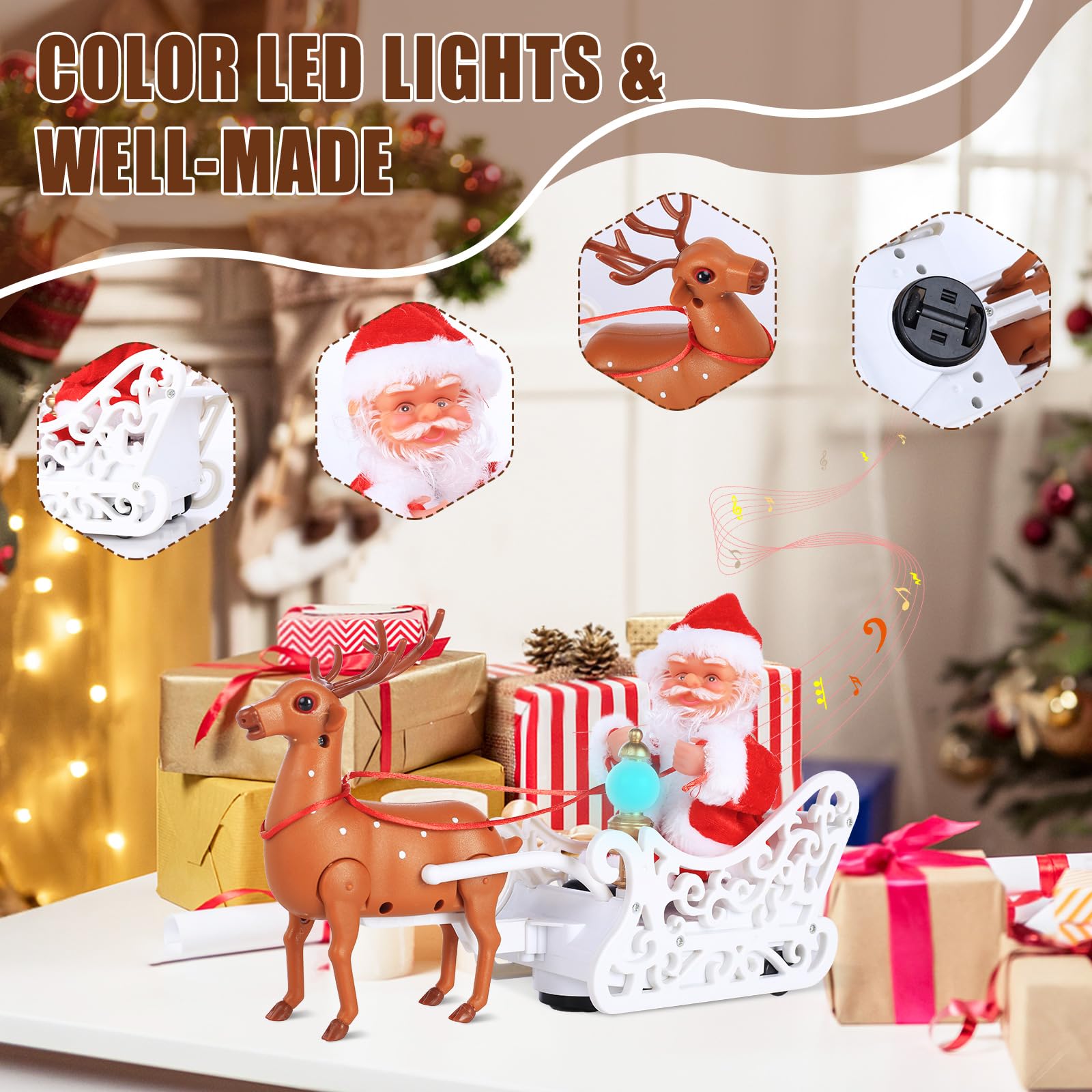 Amazon.co.jp: サンタのそりとトナカイのおもちゃ、歌う踊るジングル