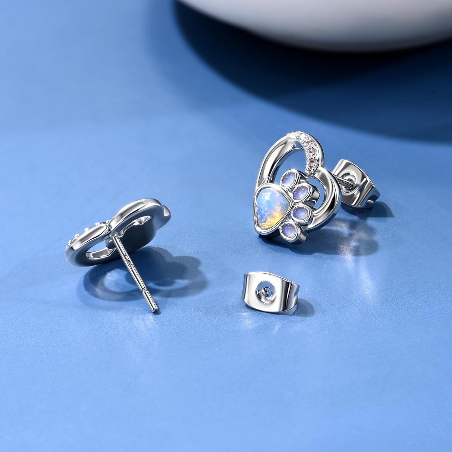 Valentines Day Gifts for Her Paw Print Earrings 18K White Gold Plated 925 Sterling Silver Dog Cat Pet Print Studs Earrings Birthday Jewelry Gifts for Women Mother Wife Girlfriend - Image 2