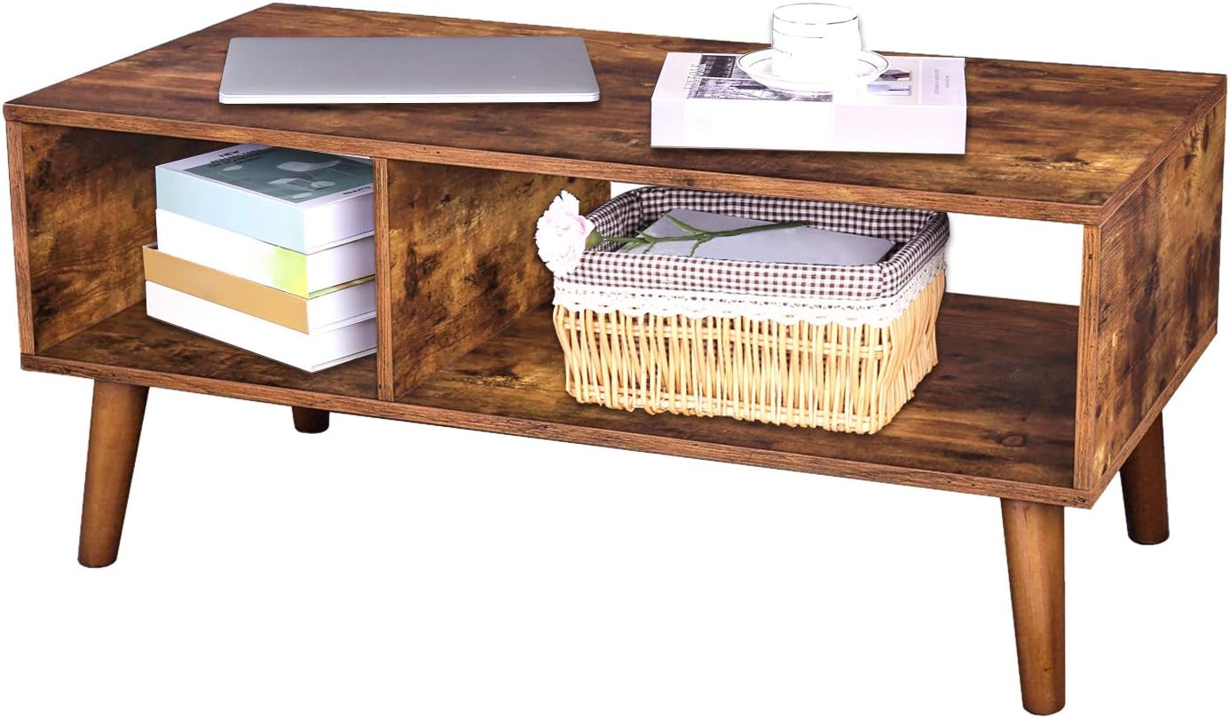 HOOBRO Coffee Table, Accent Cocktail Table with Storage Shelf for Living Room, Mid-Century Modern TV Table, Easy Assembly, Rustic Brown BF01KF01