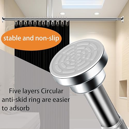 Miniatura 2 de Barra de cortina de ducha con tensión de resorte, sin taladro, 26-48 pulgadas, acero inoxidable plateado, ajustable, a prueba de óxido, sin