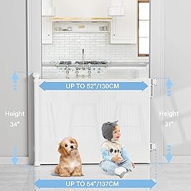 PRObebi Retractable Baby & Dog Gate - Extends to 54 Wide, 34 Tall - Stair, Doorway & Hallway Use