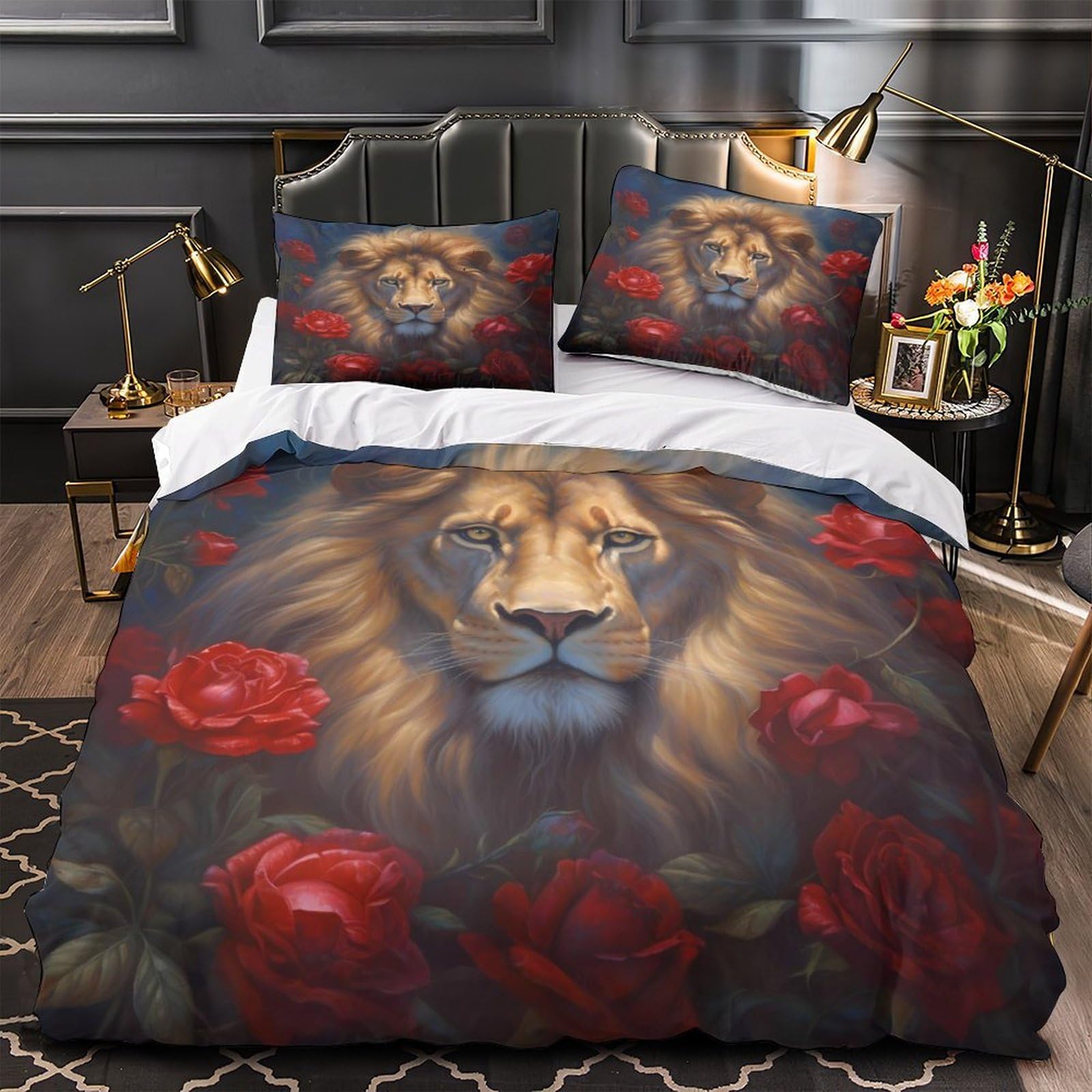 Housse de couette fermeture éclair anti-acarien parure lion 200x200cm