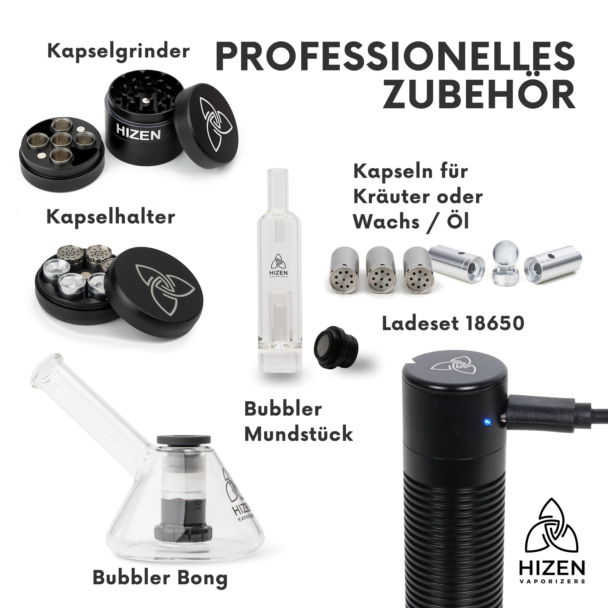 HIZEN Stilus Pro Max Vaporizer für Kräuter, Konvektion Kräuterverdampfer, XXL Heizkammer, austauschbarer Akku, USB-C