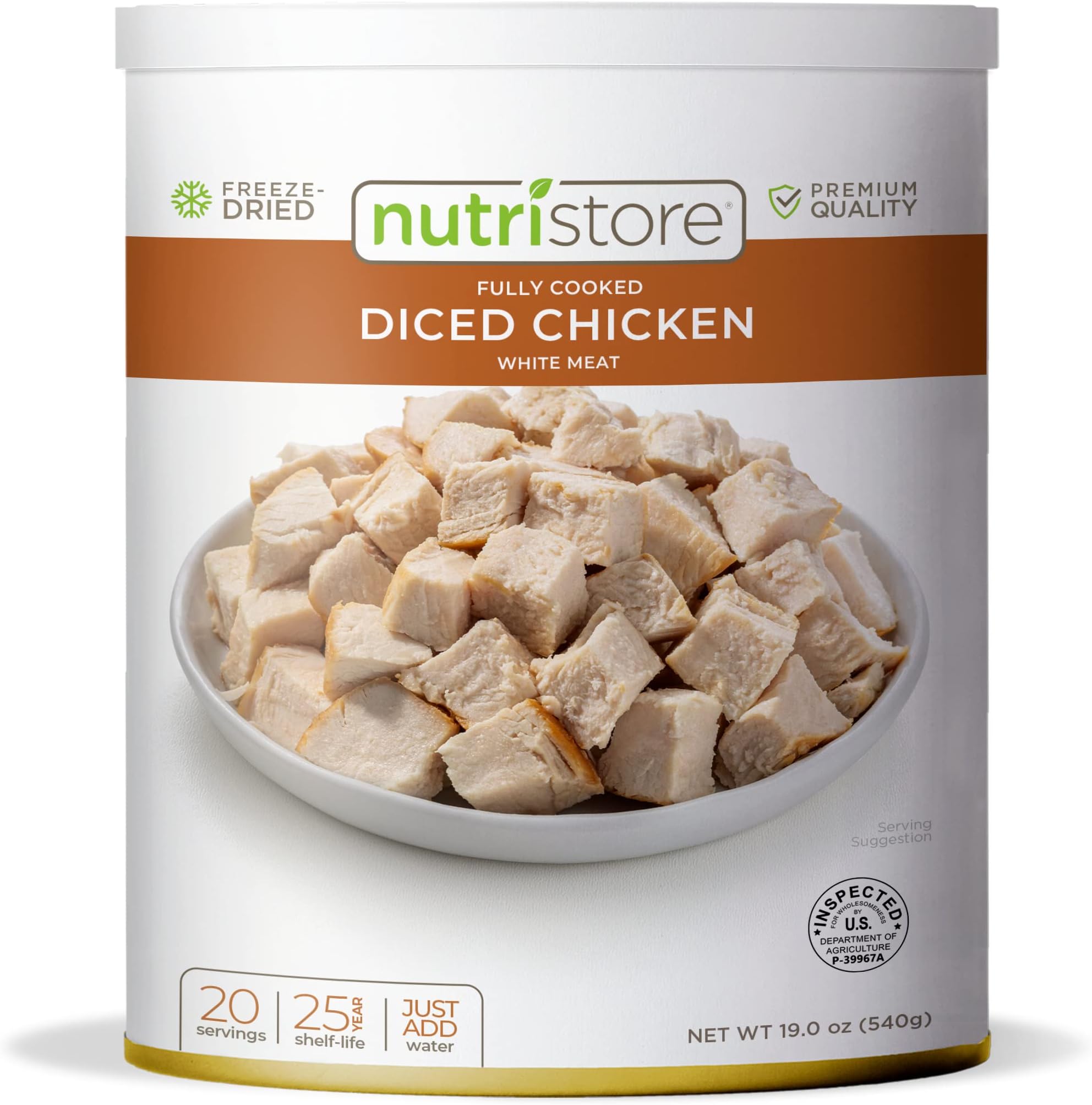Nutristore Freeze Dried Chicken, Emergency Survival Bulk Food Storage, Premium Quality Meat, Perfect for Lightweight Backpacking or Home Meals, USDA Inspected