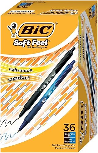 BIC Soft Feel - Bolígrafos retráctiles punta media 1 mm negro y azul 36 unidades barril de tacto suave para más comodidad