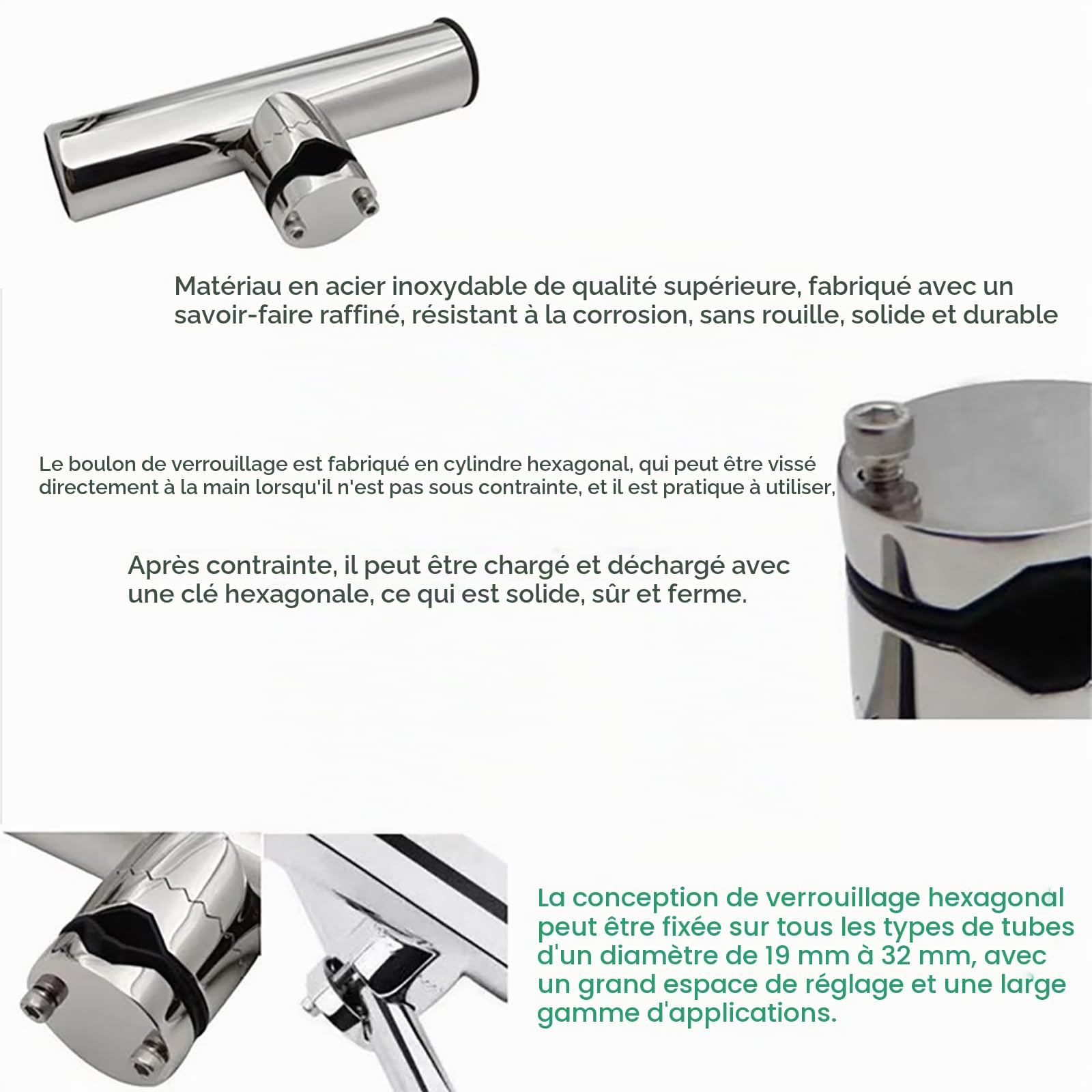 NEWFUN Porte Canne Bateau, Support Canne a Peche Bateau,Supports en Acier inoxydable pour Cannes à pêche en mer Supports pour Cannes à pêche à bord, Guides de 19 mm à 25 mm