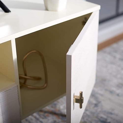 Miniatura 52 de SAFAVIEH Genevieve - Soporte de TV para pantalla plana de hasta 65 pulgadas, acabado lavado en blanco y negro, gabinete de almacenamiento moderno de
